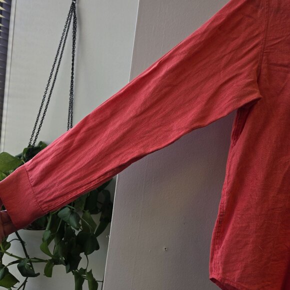 David N. Coral Long-Sleeve Shirt Button-Up Size M 100% Linen Elegant Casual Wear - Picture 4 of 10